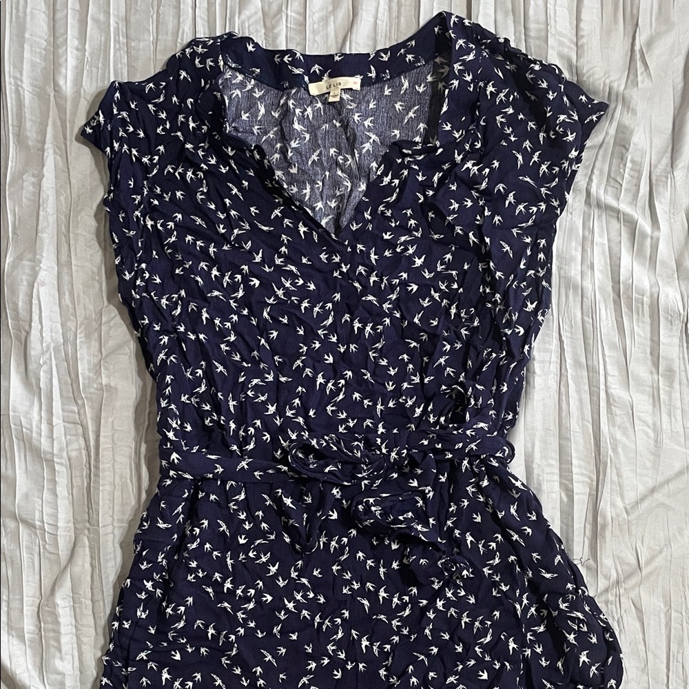 Le Lis Midnight Blue Blouse with Bird Pattern